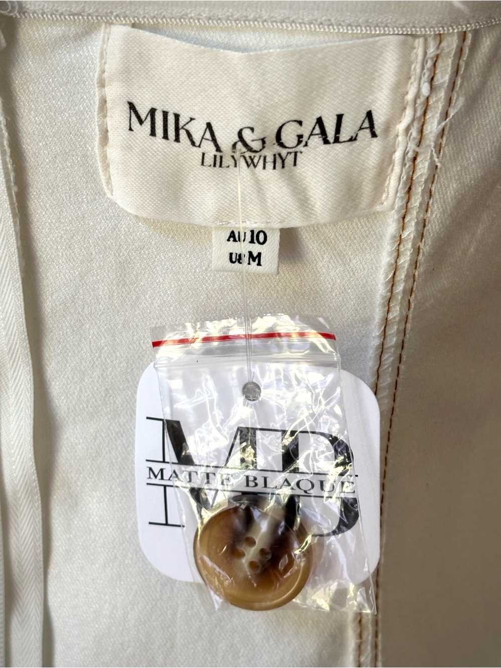 NWT Mika & Gala Strapless Mini Dress Ivory Fringe Button Detail M - Picture 6 of 13